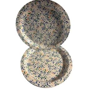 Set of 6 Speckled Confetti Dinner Plates Multicolor Round Glossy Rim